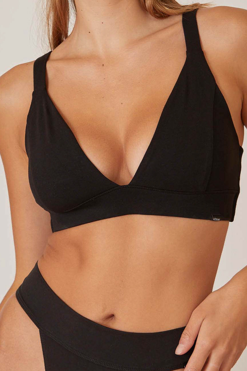 LE BUNS Harlow Organic Ribbed Cotton Bra in Noir