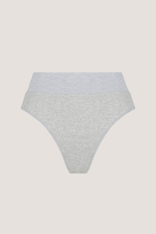 RIBBED TAYA ORGANIC COTTON HIGH CUT G STRING - GREY MARLE