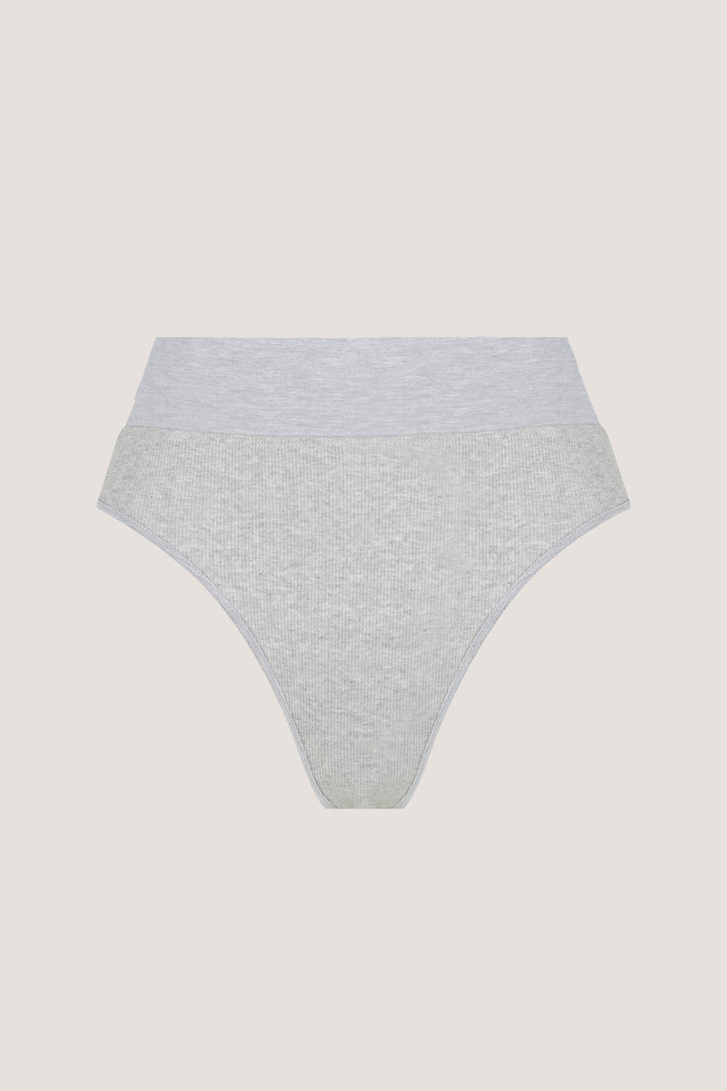 RIBBED TAYA ORGANIC COTTON HIGH CUT G STRING - GREY MARLE