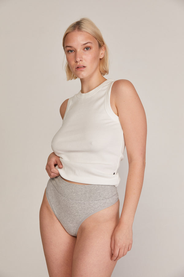 RIBBED TAYA ORGANIC COTTON HIGH CUT G STRING - GREY MARLE